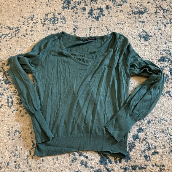 Teal Scoop neck sweater with big cuffs size small Peruvian Connection - Picture 1 of 4